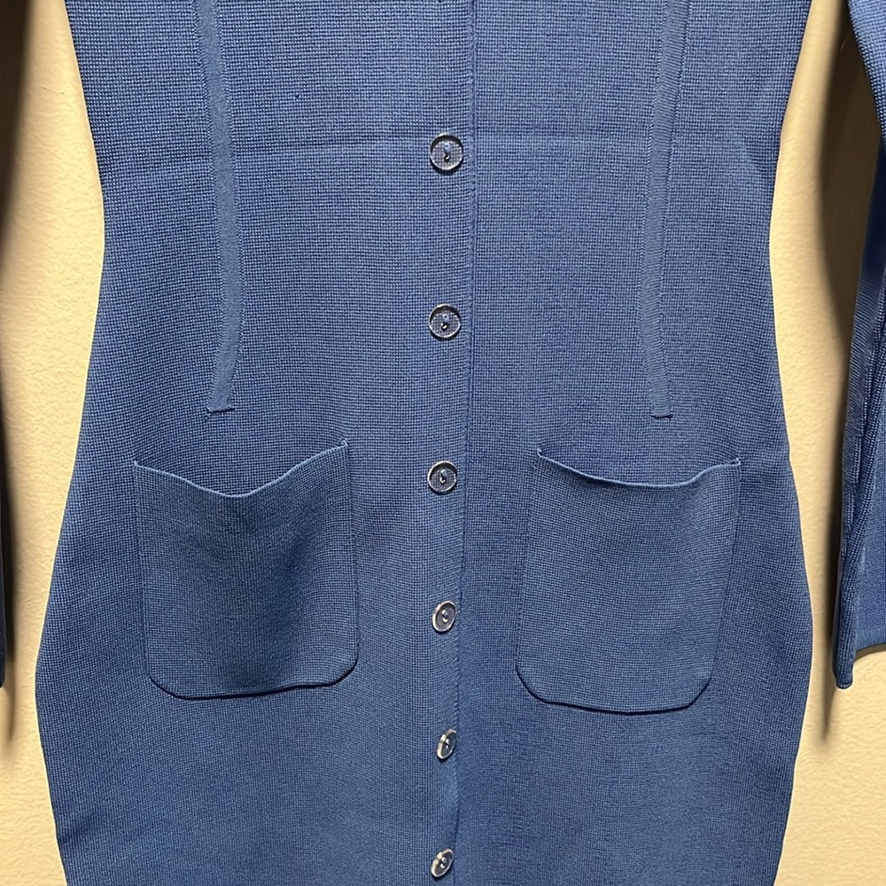 HANIFA (NWT) Cheri II Blue Long Sleeve Button Front Sheath Dress, Size XS - Picture 10 of 16